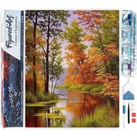 FiguredArt DP-508 - Diamond Painting, See im Herbst, 5D Bild (40x50cm) mit eckigen Steinen, DIY Bastelset von AP Commerce