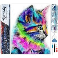 FiguredArt DP-920 - Diamond Painting, Buntes Kätzchen, 5D Bild (40x50cm) mit eckigen Steinen, DIY Bastelset von AP Commerce