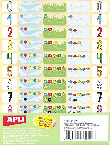 APLI 11678 – Packung mit 12 Aufklebern zum Thema Zahlen (lernen von 0 bis 10) von APLI Kids