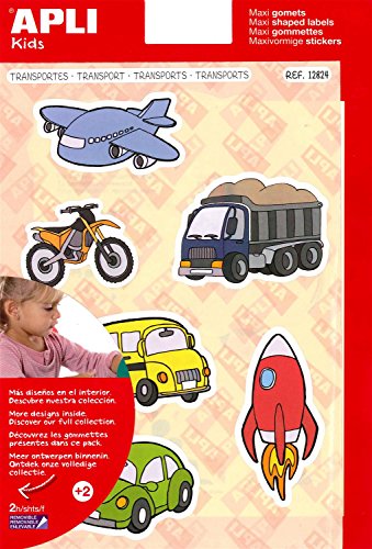 APLI 12824 – Packung mit 24 Maxi-Aufklebern zum Thema Transports von APLI Kids