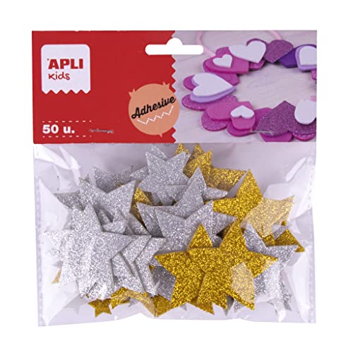 APLI Kids 18971 Glitzer-Sterne aus EVA in Gold und Silber, 50 Sterne in verschiedenen Größen zum Basteln von APLI Kids