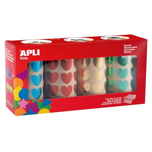 APLI Kids 19718-4 Rollen Aufkleber Herz Metallic Blau Rot Gelb Grün Ideal für Schulen und Werkstätten mit Kindern von APLI Kids