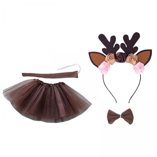 APLVFFZH 4x Rentier Kostüm Tutu Set, Haarband Outfit, Hirschkostüm Und Langer Schwanz für Karneval von APLVFFZH