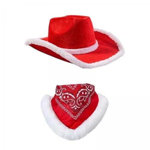 APLVFFZH 4x Weihnachts Cowboy Hut, Weihnachtsmütze mit Schal, Weihnachtsmann Westernmütze für Verlobungsfeier APLVFFZH 4x Weihnachts Cowboy Hut, Weihnachtsmütze mit Schal, Weihnachtsmann Westernmütze für Verlobungsfeier von APLVFFZH