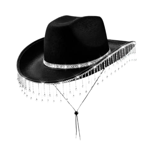 APLVFFZH Damen Cowboyhut Trendy mit Strass Fransen Kostüm Accessoire Cowgirl Hut, Schwarz APLVFFZH Damen Cowboyhut Trendy mit Strass Fransen Kostüm Accessoire Cowgirl Hut, Schwarz von APLVFFZH