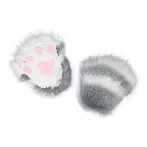 APLVFFZH Halbfinger-Handschuhe, Fäustlinge, Tierklauen, Kätzchenpfoten-Handschuhe, Katzenkrallen-Handschuhe für Halloween, Clubs, Festival, Karneval, grau von APLVFFZH