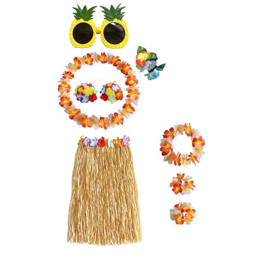 APLVFFZH Hawaiian Tänzerin Gras Rock Brille Blumen Armbänder für Strand Hochzeit, Rocklänge 80cm von APLVFFZH