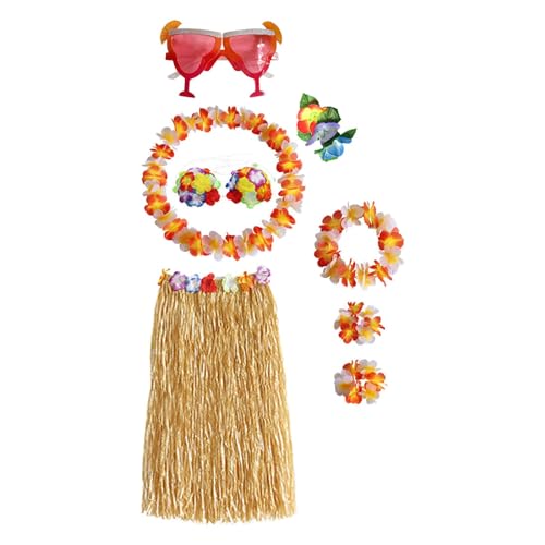 APLVFFZH Hawaiianischer Rock mit Schnür-BHS, Blumen und Armbändern für den Karneval, Rocklänge 60cm von APLVFFZH