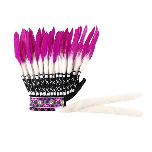 APLVFFZH Indianer Kopfschmuck Handgefertigte Federhaube Stirnband Kostüm Kopfbedeckung Accessoire für Theater Fotoprops Kostümpartys Karneval, Rosenrot 55cmx45cm von APLVFFZH
