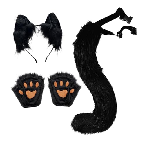 APLVFFZH Katzenfuchsohren und Schwanz-Set, Kostümzubehör für Bühnenshows, Schwarz APLVFFZH Katzenfuchsohren und Schwanz-Set, Kostümzubehör für Bühnenshows, Schwarz von APLVFFZH