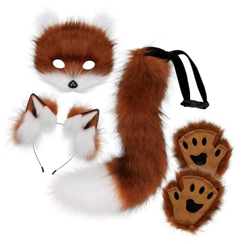 APLVFFZH Maske und Schwanz-Set, Kostüm, Katzenmaske für Rollenspiele, Karneval, Abschlussball, Nachtclub, Rötlich Braun Weiß APLVFFZH Maske und Schwanz-Set, Kostüm, Katzenmaske für Rollenspiele, Karneval, Abschlussball, Nachtclub, Rötlich Braun Weiß von APLVFFZH