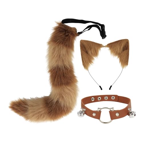 APLVFFZH Ohren-Halsband und Schwanz-Set, Neuheit für Frauen, Katzen-Cosplay für Festival-Mottoparty, Braun APLVFFZH Ohren-Halsband und Schwanz-Set, Neuheit für Frauen, Katzen-Cosplay für Festival-Mottoparty, Braun von APLVFFZH