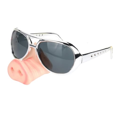 APLVFFZH Schweinchen Brille mit Riesennase, Party Accessoire für Maskerade Und Fasching, Silber von APLVFFZH