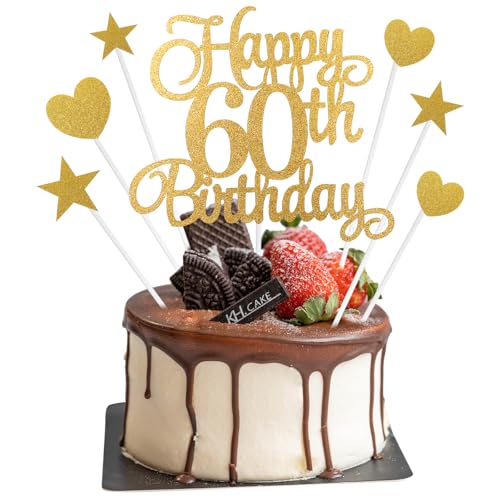 Happy 60th Birthday Cake Topper, 60. Tortendekorationen Gold, 7 Stück Happy Birthday Tortendeko Geburtstag Kuchen Deko Cake Topper Kuchendeko Torte Dekoration für Geburtstagsdeko, Partyzubehör (60th) von APLZGMG