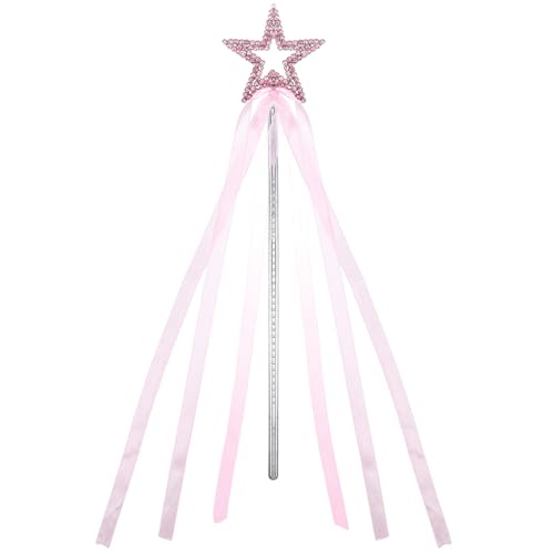 APLZGMG Star Fairy Zauberstab mit Band, 33 cm Prinzessin Zauberstäbe, Zauberstäbe für Kostüm Geburtstagsfeier Hochzeit Halloween Weihnachten Cosplay, Zauberstab für Engel verkleiden (Rosa) von APLZGMG