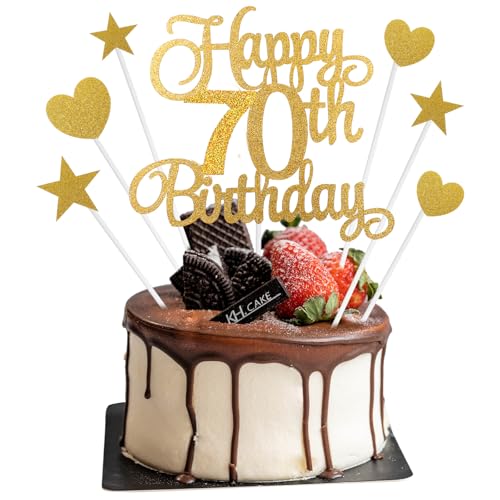 Kuchendekorationen zum 70. Geburtstag, personalisierbar, mit Herz-Stern-Cupcake-Picks, goldener Glitzer, Happy 70 Years Old Birthday-Schild für Geburtstagsparty, 7 Stück Kuchendekorationen zum 70. Geburtstag, personalisierbar, mit Herz-Stern-Cupcake-Picks, goldener Glitzer, Happy 70 Years Old Birthday-Schild für Geburtstagsparty, 7 Stück von APLZGMG