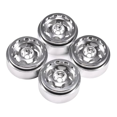 Kompatibel Mit SCX24 Für TRX4M Für FCX24 Enduro24 1/18 1/24 RC-Autoteile 4-teilige Aluminiumlegierung 1,0 Zoll Beadlock-Felgen Gummireifen RC-Reifen(Silver) von APMXQWIL