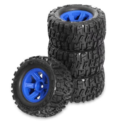 Kompatibel Mit TRXS Für E-Revo Für MJX 16207 16208 Für SCY 16101 Für HBX 1/16 RC Monster Truck Teile, 4 Stück, 90 Mm Reifen, Rad, 12 Mm Sechskant RC-Reifen(Blue) von APMXQWIL