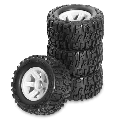 Kompatibel Mit TRXS Für E-Revo Für MJX 16207 16208 Für SCY 16101 Für HBX 1/16 RC Monster Truck Teile, 4 Stück, 90 Mm Reifen, Rad, 12 Mm Sechskant RC-Reifen(White) von APMXQWIL