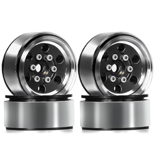 Kompatibel Mit Traxxas Für Defender Für Bronco Für Axial Für Scx24 Für FMS 1/18 RC Crawler Autoteil 4 Stück 1.0 Metallräder Nabenfelge RC-Reifen(Black) von APMXQWIL