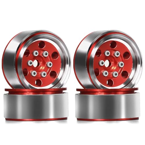 Kompatibel Mit Traxxas Für Defender Für Bronco Für Axial Für Scx24 Für FMS 1/18 RC Crawler Autoteil 4 Stück 1.0 Metallräder Nabenfelge RC-Reifen(Red) von APMXQWIL