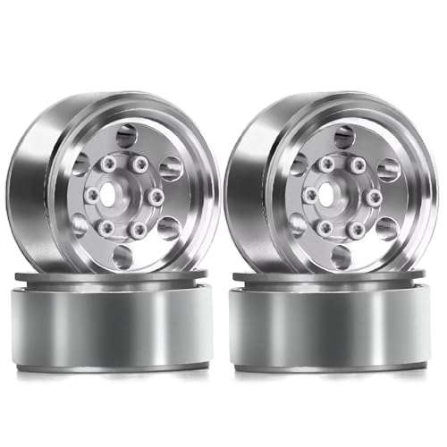 Kompatibel Mit Traxxas Für Defender Für Bronco Für Axial Für Scx24 Für FMS 1/18 RC Crawler Autoteil 4 Stück 1.0 Metallräder Nabenfelge RC-Reifen(Silver) von APMXQWIL