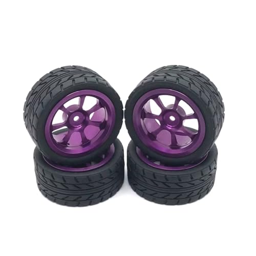 Kompatibel Mit Wltoys 144001 144010 124007 124016 124019 A959 A959-B RC-Autoteile 4 Stück 65 Mm Gummireifen Metallfelge 12 Mm Sechskant RC-Reifen(Purple) von APMXQWIL