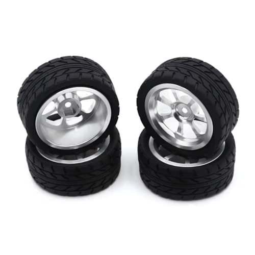 Kompatibel Mit Wltoys 144001 144010 124007 124016 124019 A959 A959-B RC-Autoteile 4 Stück 65 Mm Gummireifen Metallfelge 12 Mm Sechskant RC-Reifen(Silver) von APMXQWIL