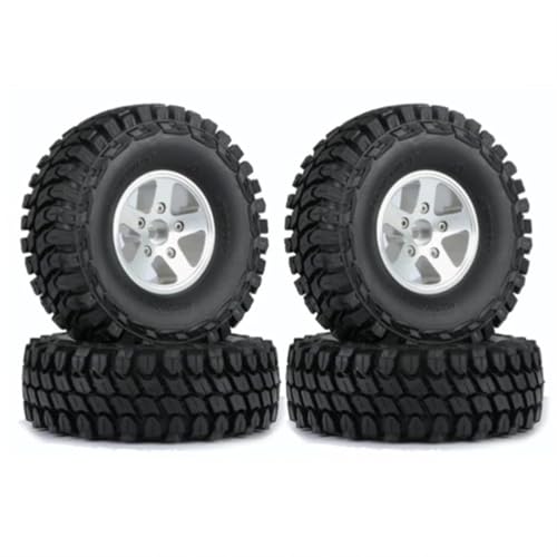 RC Reifen Felgen Kompatibel Mit Axial SCX10 Für Traxxas TRX4 D90 Für Redcat 1/10 RC Crawler Car, 4-teilig, 110 Mm, Metall 1,9 Beadlock-Felge, Gummireifen-Set(Silver) von APMXQWIL