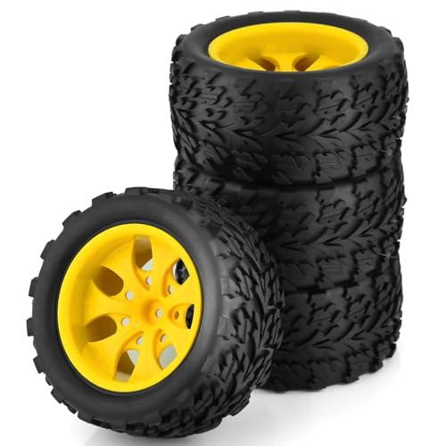 RC Reifen Felgen Kompatibel Mit HPI Für HSP Für Tamiya Für Kyosho 4 Stück 12 Mm Radnabe Hot Wheels Reifen Für Rc Car 1/10 Für Monster Truck Off Road(Color4) von APMXQWIL
