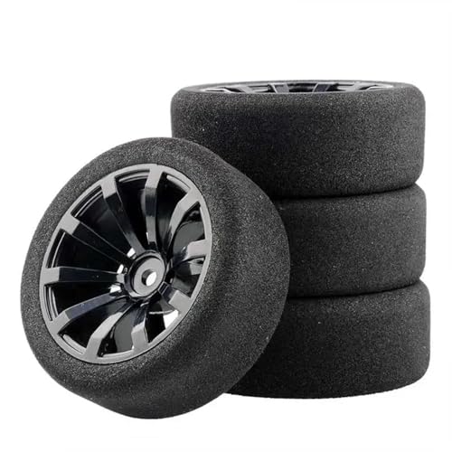 RC Reifen Felgen Kompatibel Mit HSP Für HPI 1/10 On-Road-RC-Auto 12-mm-Sechskant-RC-Rennwagen-Zubehör 4-teiliges Set Für Racing-Schaumstoffreifen-Felgensatz(Black) von APMXQWIL