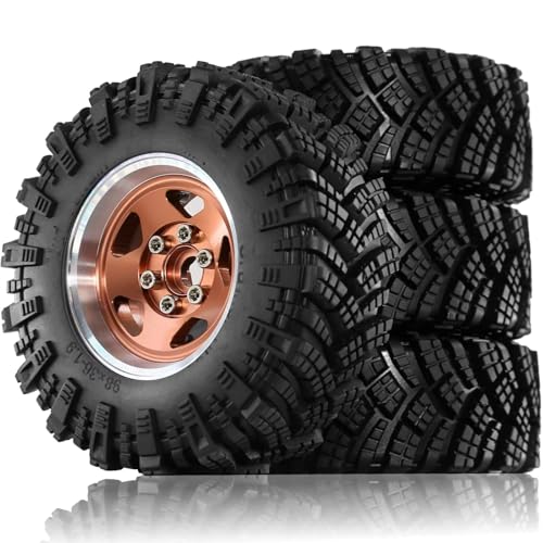 RC Reifen Felgen Kompatibel Mit TRX4 D90 D110 Für Axial Für SCX10 Für MST 1/10 RC Crawler Auto 98 Mm 1,9 Zoll Metall Beadlock Felge Gummireifen Set(Brown) von APMXQWIL