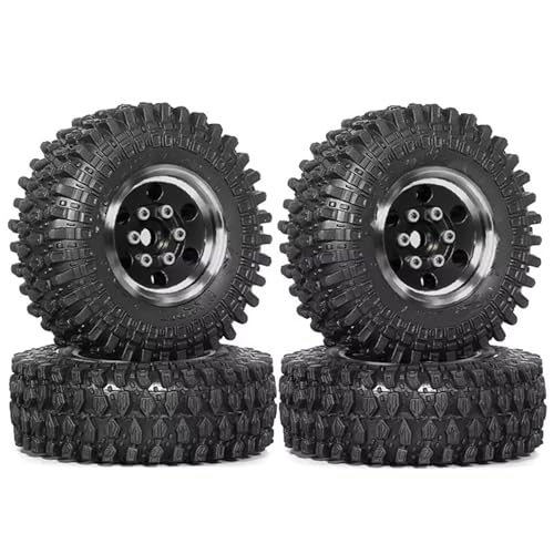 RC Reifen Felgen Kompatibel Mit TRX4M Für SCX24 1/18 1/24 RC Upgrade Teile Zubehör Crawler Auto 4 Stücke 55 Mm 1,0 Zoll Metall Beadlock Rad Reifen(Black) von APMXQWIL
