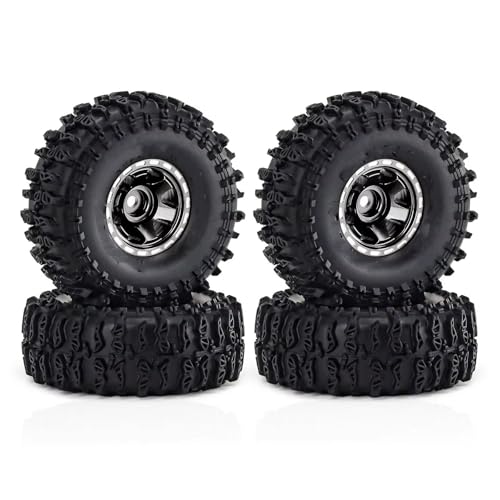 RC Reifen Felgen Kompatibel Mit TRX4M Für SCX24 AX24 Für FCX24 1/18 1/24 RC Crawler Car Upgrade-Teile Zubehör 63 Mm 1,0 Zoll Metall-Beadlock-Rad-Reifen-Set(Black) von APMXQWIL