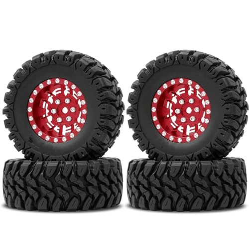 RC Reifen Felgen Kompatibel Mit TRX4M Für SCX24 FCX24 AX24 1/24 1/18 RC Car 1.0 Plus Beadlock-Räder, 7 Mm Negative Offset-Felgen, Weiche Gummireifen(Red) von APMXQWIL