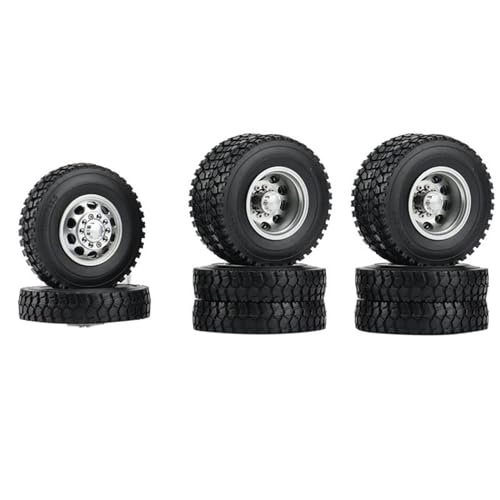RC Reifen Felgen Kompatibel Mit Tamiya Für Semi Für Scania 1/14 RC Anhänger Traktor LKW Autoteile Metall Vorne Und Hinten Felgennabe Mit 22 Mm Gummireifen von APMXQWIL