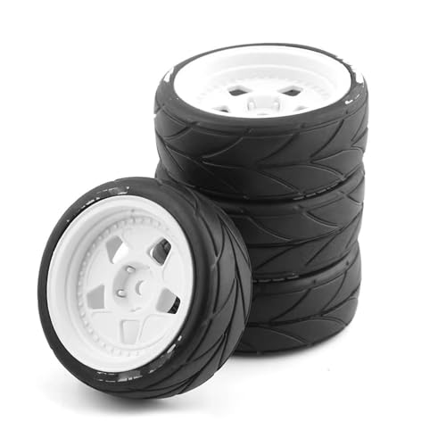 RC Reifen Felgen Kompatibel Mit Tamiya Für TT01 TT01E Für TT02 Für TT02B XV01 TA06 1/10 RC Für Rennwagenteile 4 Stück 65 Mm Gummireifen Rad Reifen 12 Mm Sechskant(White,A) von APMXQWIL