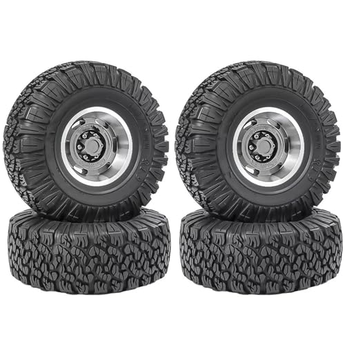 RC Reifen Felgen Kompatibel Mit Traxxas Für TRX4 D90 D110 Für Axial Für SCX10 1/10 RC Crawler Auto 120 Mm 1,9 Zoll Metall Beadlock-Felge Gummireifen-Set(Silver) von APMXQWIL