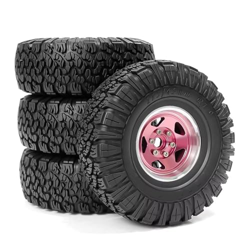 RC Reifen Felgen Kompatibel Mit Traxxas Für TRX4 D90 D110 Für Axial Für SCX10 1/10 RC Crawler Car 4 Stück 115 Mm 1,9 Zoll Metall-Beadlock-Radfelgen-Gummireifen-Set(Pink) von APMXQWIL