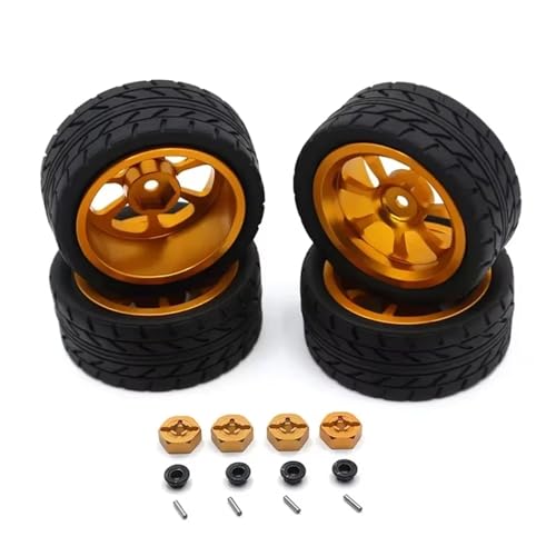 RC Reifen Felgen Kompatibel Mit Wltoys 144001 144002 124016 124017 124019 124018 RC-Automobilteile 65-mm-Metallfelge + High-Grip-Gummireifen(Gold,B) von APMXQWIL