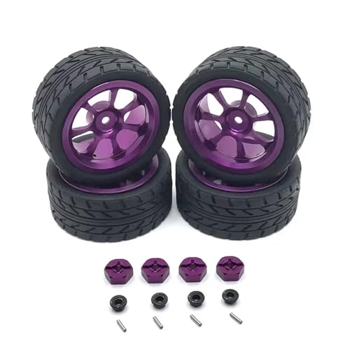 RC Reifen Felgen Kompatibel Mit Wltoys 144001 144002 124016 124017 124019 124018 RC-Automobilteile 65-mm-Metallfelge + High-Grip-Gummireifen(Purple,B) von APMXQWIL