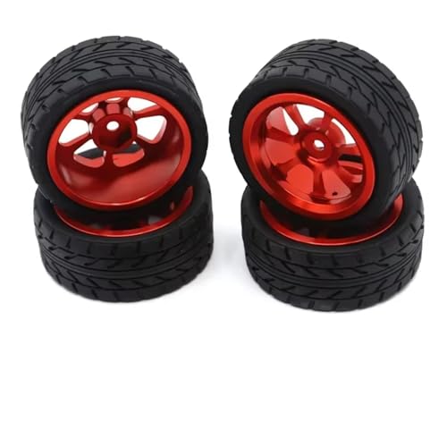 RC Reifen Felgen Kompatibel Mit Wltoys 144001 144002 124016 124017 124019 124018 RC-Automobilteile 65-mm-Metallfelge + High-Grip-Gummireifen(Red,A) von APMXQWIL
