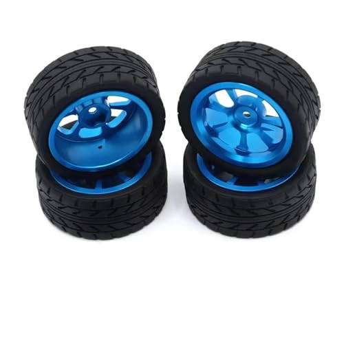 RC Reifen Felgen Kompatibel Mit Wltoys Für 144001 144002 124016 124017 124019 124018 RC Automobilteile 65 Mm Metallfelge High Grip Gummireifen(Blue) von APMXQWIL