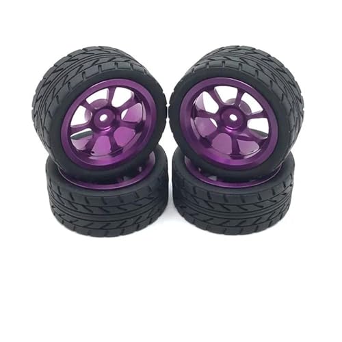RC Reifen Felgen Kompatibel Mit Wltoys Für 144001 144002 124016 124017 124019 124018 RC Automobilteile 65 Mm Metallfelge High Grip Gummireifen(Purple) von APMXQWIL