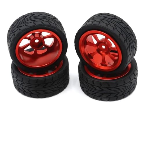 RC Reifen Felgen Kompatibel Mit Wltoys Für 144001 144002 124016 124017 124019 124018 RC Automobilteile 65 Mm Metallfelge High Grip Gummireifen(Red) von APMXQWIL