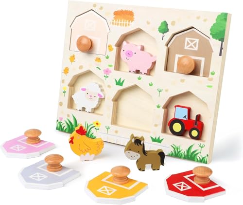 APOMOONS Holzpuzzle Montessori Spielzeug ab 1 Jahr Bauernhof Tier Puzzles Landfahrzeug Pony Holzspielzeug Motorikspielzeug ab 1 Jahr Geschenk für Baby Junge Mädchen 1 2 Jahr von APOMOONS