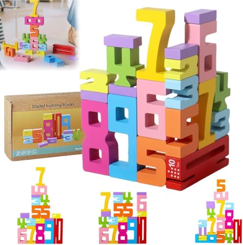 APOMOONS Wooden Number Building Blocks,Holz-Ziffer-Bauklötze, Holz-Stapel-Bauklötze, Sensorische Ziffernklötze, 1-10 Ziffernspiel Gleichgewichtswettbewerb, Geschenk für Jungen und Mädchen (1 Set) von APOMOONS