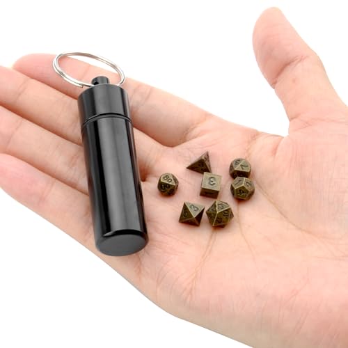 APOMOONS DND Würfel Set, Mini Dice Set Winzige Metall für Dungeon und Dragons MTG RPG D&D mit Würfel Fall Tragbare Antike Eisen Metall Würfel Set, Polyedrische Würfel Set DND Zubehör Geschenk von APOMOONS