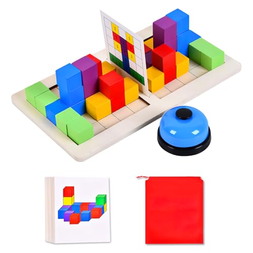 Holzwürfel, Iq Puzzle, Quadratische Würfelpuzzle, Puzzle Bauwürfel Gesichter, Wooden Express Toy, Bausteine Spielwaren Montessori Toy mit 36 Smarte Cards Teile Puzzles Gehirn Training Intelligenz von APOMOONS