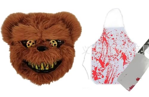APPCRFM Halloween Cosplay Bär Maske, Halloween Masken Set, Braune Bärenmaske mit Schürze und Küchenmesser, Geeignet für Halloween Cosplay Maskenball APPCRFM Halloween Cosplay Bär Maske, Halloween Masken Set, Braune Bärenmaske mit Schürze und Küchenmesser, Geeignet für Halloween Cosplay Maskenball von APPCRFM